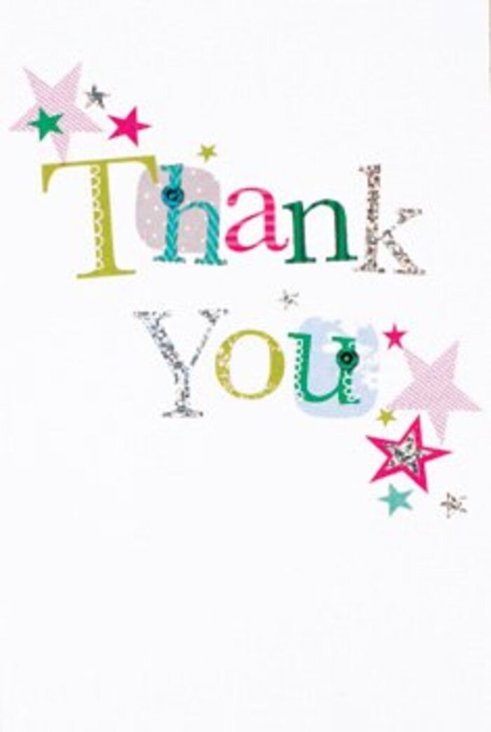 With its graceful composition, this thank you card manages to be both exuberant and tastefully refined. Each letter in 'Thank You' is rendered with care: some boast playful curves or dotted whimsy, others flow elegantly, all awash in a palette of vibrant green, magenta, and blue. Clusters of stars-some striped in sparkling pink, others radiant in turquoise and silvery shimmer-gather near the words, as if bestowing their cheerful blessing. The design's airy elegance is anchored by a crisp white background, evoking the tranquility of a stroll along New Malden's Malden Green. Here, gratitude takes on a universally uplifting tone, suitable for occasions from heartfelt farewells to celebrations among friends. Pairing this card with a bouquet from Flower Delivery New Malden, you send not only your thanks but also a touch of sophistication that reflects the area's genuine and welcoming spirit. This card's artistry and warmth linger long after it's received, making it a cherished part of any thoughtful gesture.