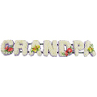 A personalised funeral flower tribute stretches in a straight, horizontal line, spelling out "GRANDPA" in seven large, block capitals, each letter standing out clearly against a plain white background. The letters are completely carpeted with small white chrysanthemums, their layered petals overlapping so closely that they form a thick, pillow-like surface, softening the bold typography with a sense of calm and tenderness. A fine edge of pale lavender ribbon trims the base of each letter, adding a subtle wash of colour and giving a crisp outline that separates the design from its background while keeping the overall palette gentle and soothing. Discreet dark green bars connect and support the letters, largely hidden but hinting at the strength beneath the flowers. Carefully chosen accent sprays provide bursts of colour and character. The G at the far left features a rich cluster of deep red anthuriums, their shiny, heart-shaped blooms and central yellow spadices nestled among lush green foliage. Towards the beginning of the word, the first A is softened by delicate yellow-green orchids, their elegant, star-like petals resting in fresh greenery. The D towards the right repeats the striking red anthuriums, linking visually with the G and creating a line of memory through the middle of the tribute. On the final A, more yellow-green orchids echo the first A, balancing the arrangement. This "Grandpa" tribute, imagined as prepared in a New Malden flower studio for delivery to a local church or crematorium near the High Street or Burlington Road, conveys warmth, respect, and a deeply felt goodbye for a cherished grandfather.